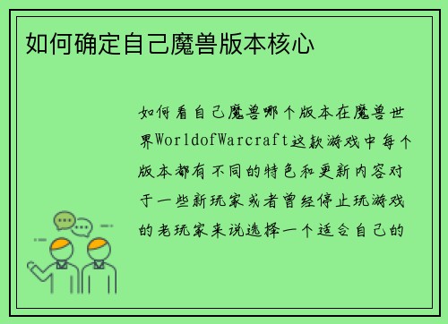 如何确定自己魔兽版本核心