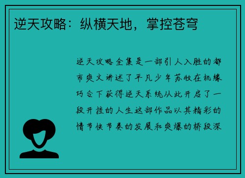 逆天攻略：纵横天地，掌控苍穹